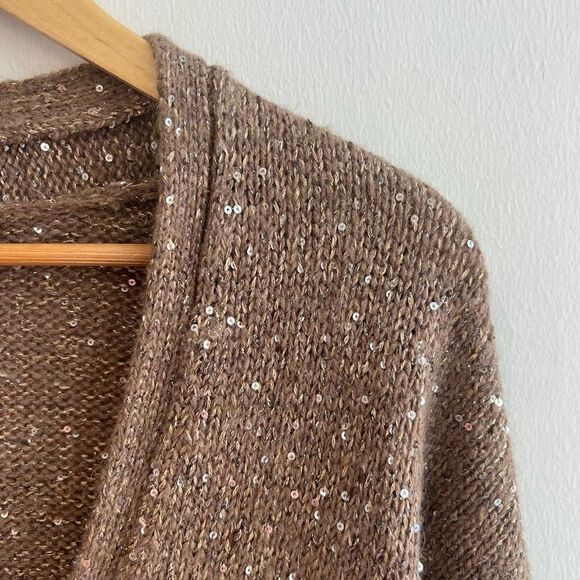 J. Jill Womens Small Brown Wool Open Cardigan Sweater Pockets Sequin Sparkle - Picture 3 of 9
